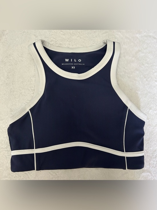 Wilo The Label Other - Wilo The Label size XS Navy and White High-Neck Ribbed Sports Bra